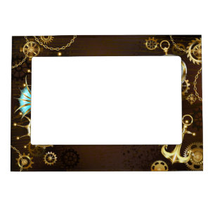Wooden Background with Mechanical Seahorse Magnetic Frame
