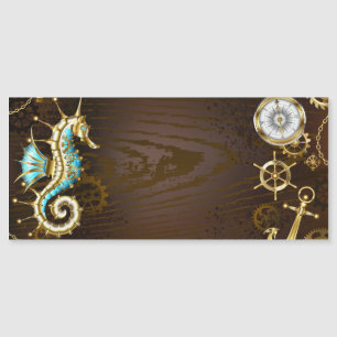 Wooden Background with Mechanical Seahorse Magnetic Invitation