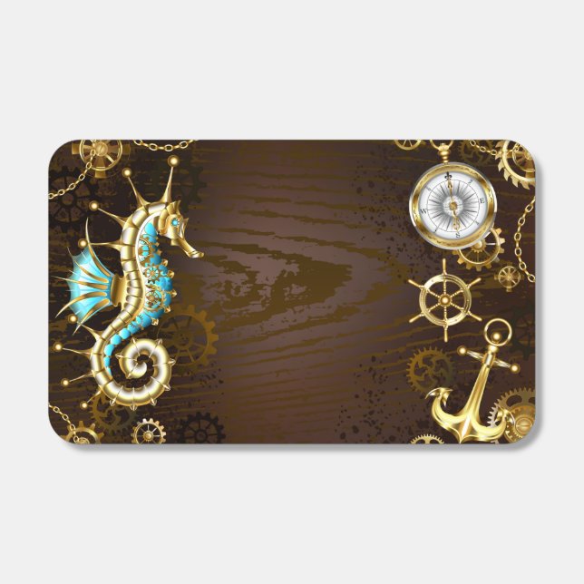 Wooden Background with Mechanical Seahorse Matchboxes (Front)