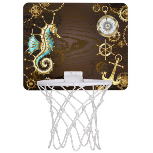 Wooden Background with Mechanical Seahorse Mini Basketball Hoop