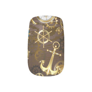 Wooden Background with Mechanical Seahorse Minx Nail Art