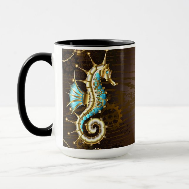 Wooden Background with Mechanical Seahorse Mug (Left)