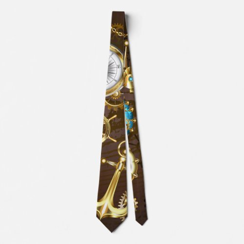 Wooden Background with Mechanical Seahorse Neck Tie