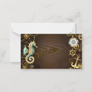 Wooden Background with Mechanical Seahorse Note Card