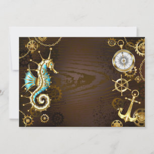 Wooden Background with Mechanical Seahorse Note Card