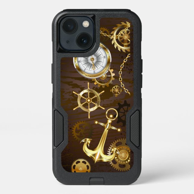 Wooden Background with Mechanical Seahorse Otterbox iPhone Case (Back)