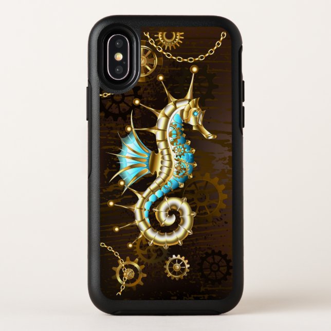 Wooden Background with Mechanical Seahorse Otterbox iPhone Case (Back)