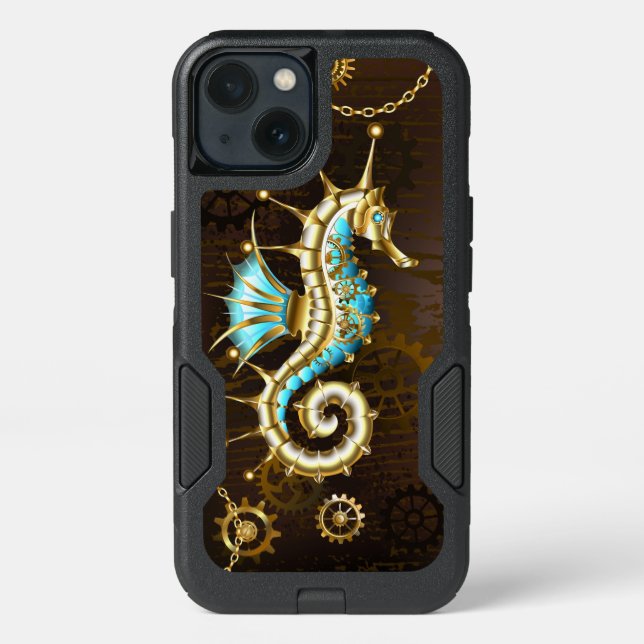 Wooden Background with Mechanical Seahorse Otterbox iPhone Case (Back)