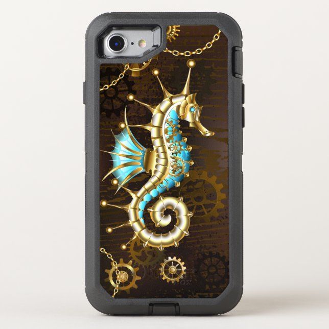 Wooden Background with Mechanical Seahorse Otterbox iPhone Case (Back)