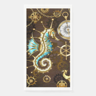 Wooden Background with Mechanical Seahorse Paper Guest Towels