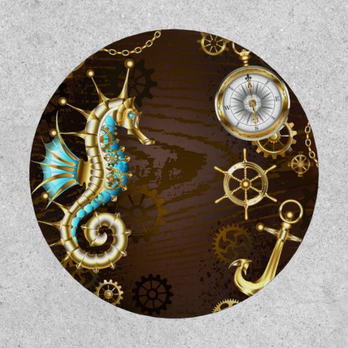 Wooden Background with Mechanical Seahorse Patch