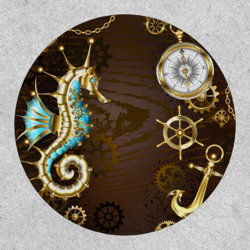 Wooden Background with Mechanical Seahorse Patch