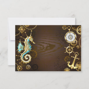 Wooden Background with Mechanical Seahorse Save The Date