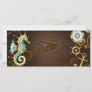 Wooden Background with Mechanical Seahorse Save The Date