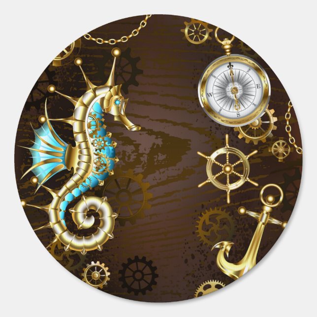 Wooden Background with Mechanical Seahorse Sign (Front)