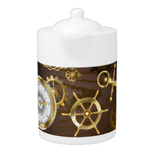 Wooden Background with Mechanical Seahorse Teapot