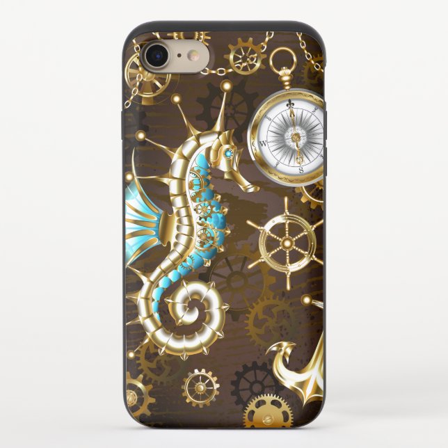 Wooden Background with Mechanical Seahorse Uncommon iPhone Case (Back)