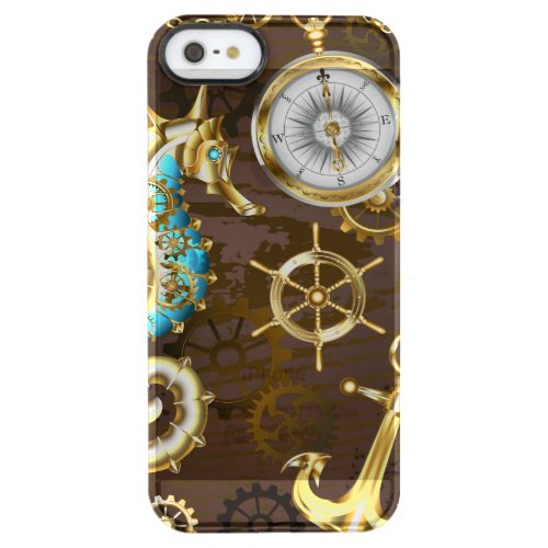 Wooden Background with Mechanical Seahorse Clear iPhone SE55s Case