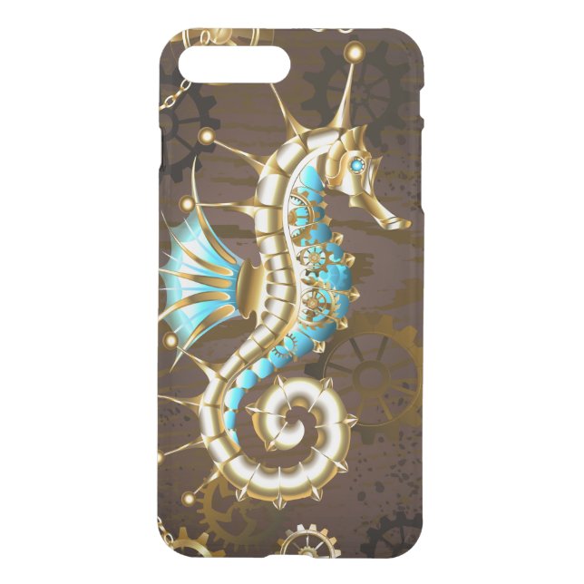 Wooden Background with Mechanical Seahorse Uncommon iPhone Case (Back)