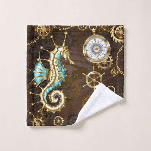 Wooden Background with Mechanical Seahorse Wash Cloth