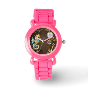 Wooden Background with Mechanical Seahorse Watch