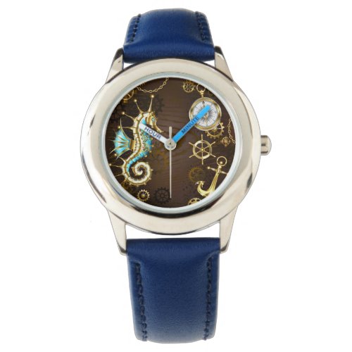 Wooden Background with Mechanical Seahorse Watch