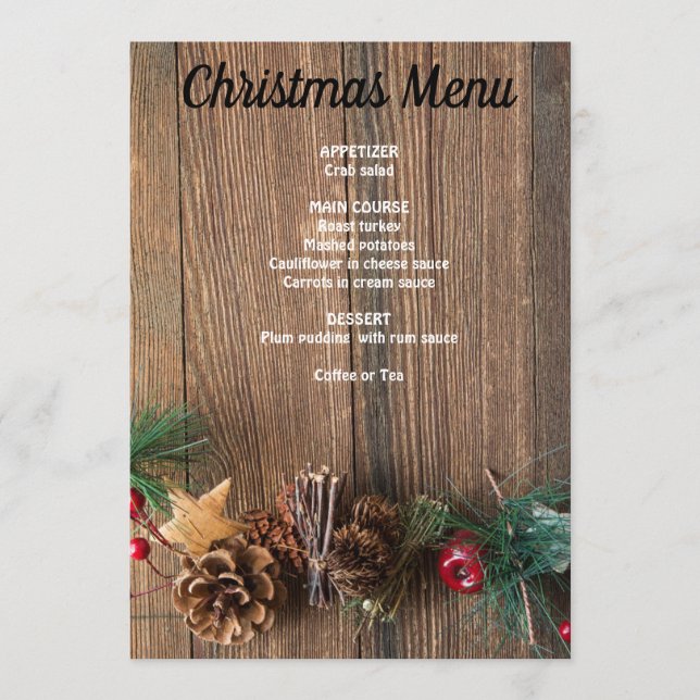 wooden background with pine cones menu (Front)