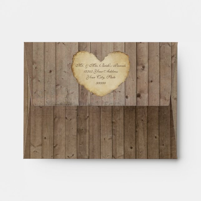 Wooden Barn Board Fence w Heart Rustic Wedding Envelope (Back (Top Flap))
