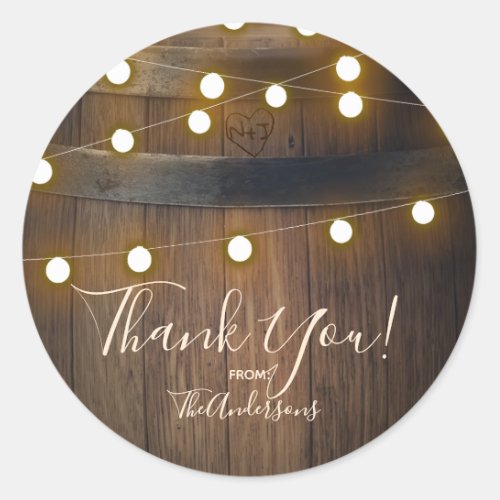 Wooden Barrel Carved Heart Lights Rustic Favor Classic Round Sticker