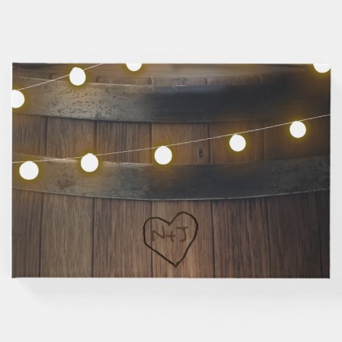 Wooden Barrel Carved Heart Lights Rustic Wedding Guest Book