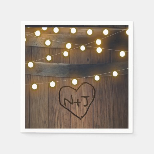 Wooden Barrel Carved Heart Lights Rustic Wedding Napkins