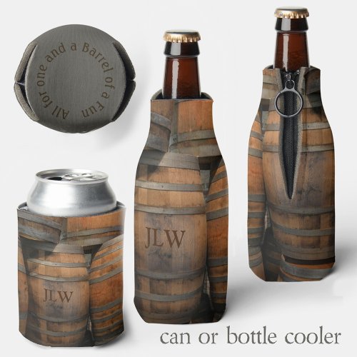 Wooden Barrel Kegs Monogrammed  Photographic Bottle Cooler