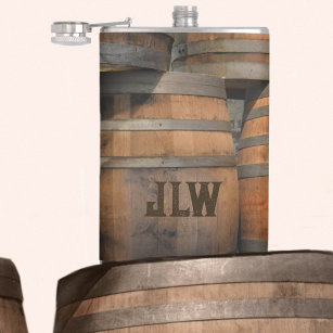 Wooden Barrel Kegs Monogrammed  Photographic Flask