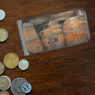 Wooden Barrel Kegs Monogrammed Photographic Silver Finish Money Clip