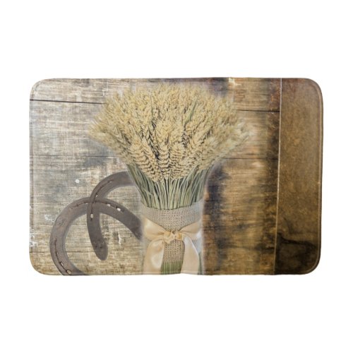 Wooden Barrel western country horseshoe wheat Bath Mat