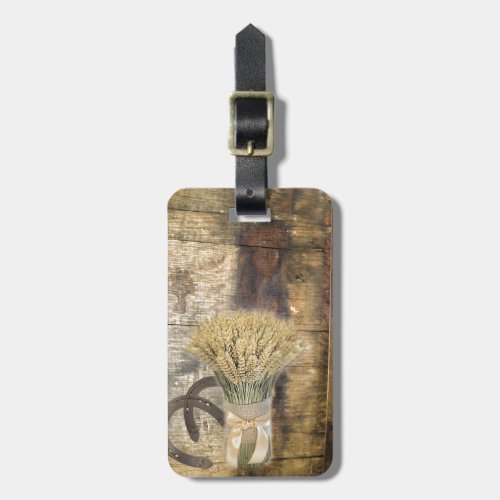Wooden Barrel western country horseshoe wheat Luggage Tag