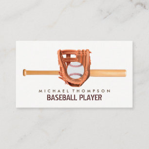 Wooden Baseball Bat & Gear, Baseball Player, Coach Business Card
