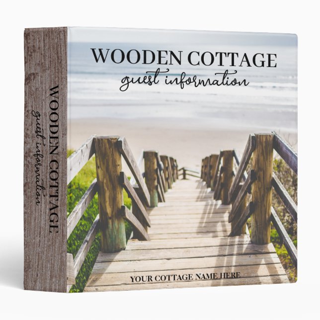 Wooden Beach House Vacation Rent Guest Information 3 Ring Binder (Front/Spine)