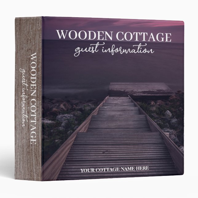 Wooden Beach House Vacation Rent Guest Information 3 Ring Binder (Front/Spine)
