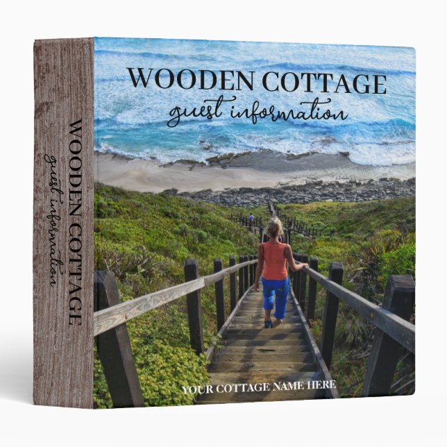 Wooden Beach House Vacation Rent Guest Information 3 Ring Binder (Front/Spine)