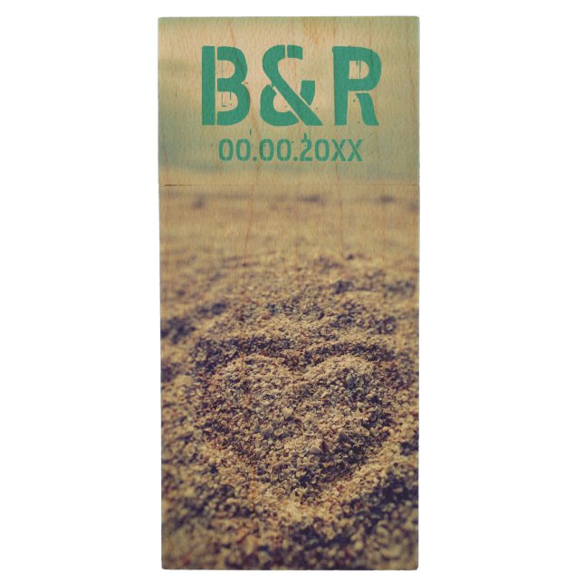 Wooden beach wedding photo USB flash drive gift (Front Vertical)
