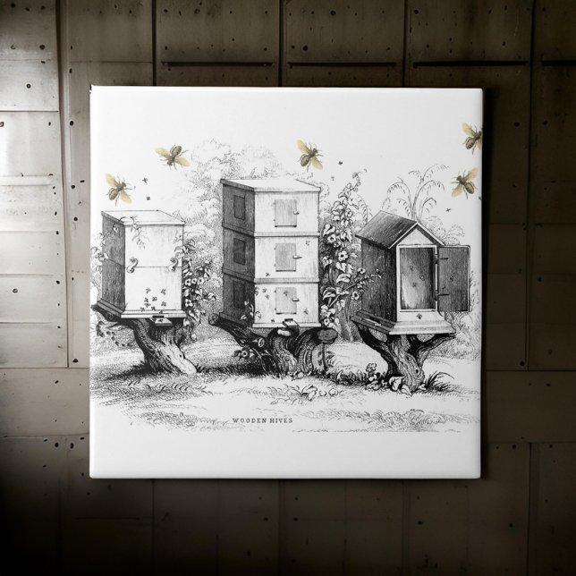 Wooden Bee Hives Beekeeping Black Beige  |   Ceramic Tile (Creator Uploaded)
