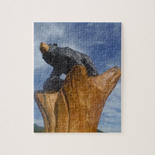 Wooden Black  Brown bear with blue sky Jigsaw Puzzle