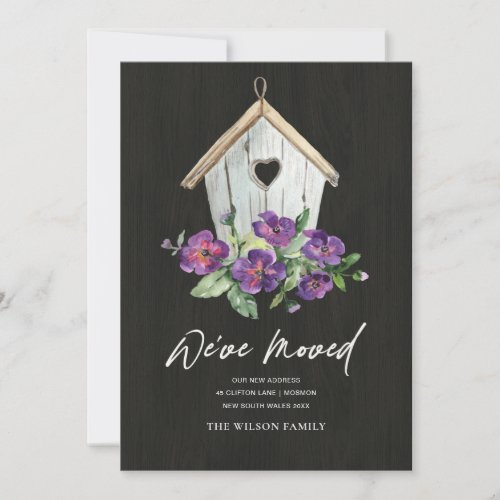 WOODEN BLACK FLORAL BIRD HOUSE MOVING NEW ADDRESS ANNOUNCEMENT