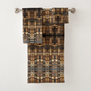 Wooden Block Typography and Art Collage 9 Bath Towel Set