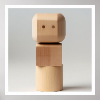 Wooden Block with Carved Face Poster