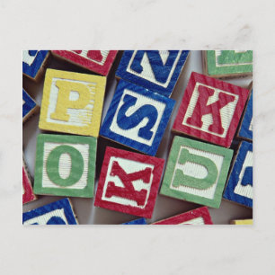 Wooden blocks with alphabets for kids postcard