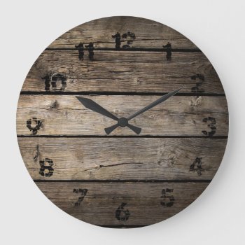 Wooden Board Background Clock by GetArtFACTORY at Zazzle