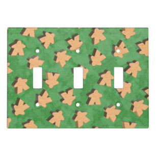 Wooden Board Game Meeple on Green Light Switch Cover