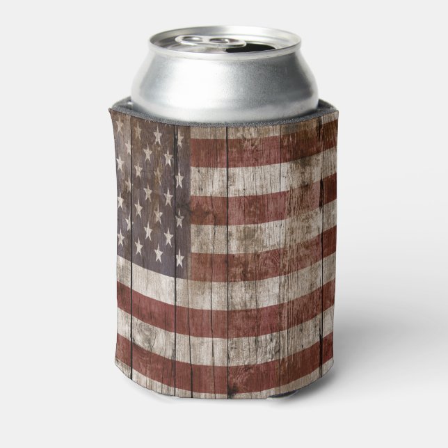 Wooden Boards American Flag Can Cooler (Can Back)